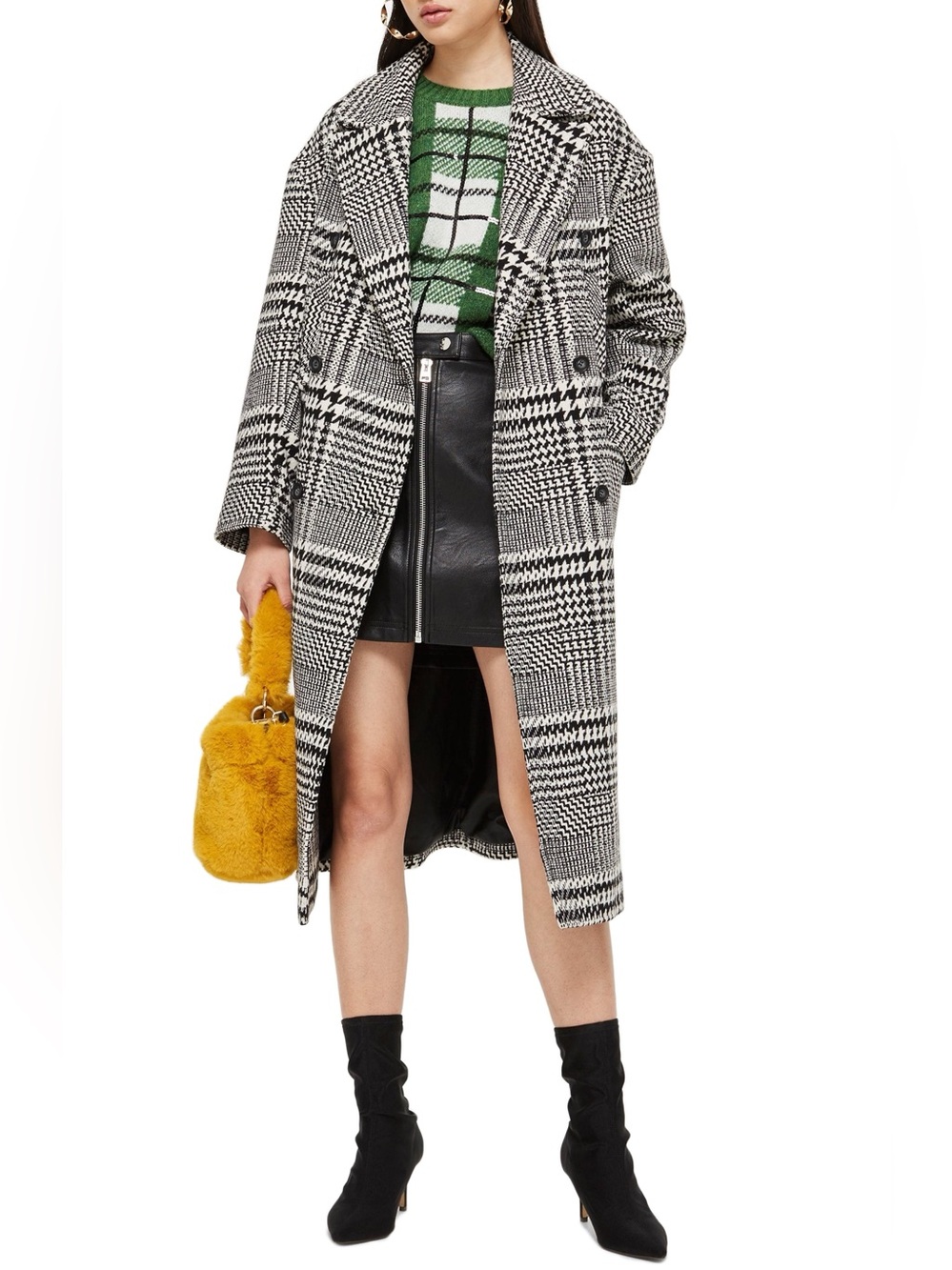 Topshop Kim Check Coat Grey Houndstooth Coat